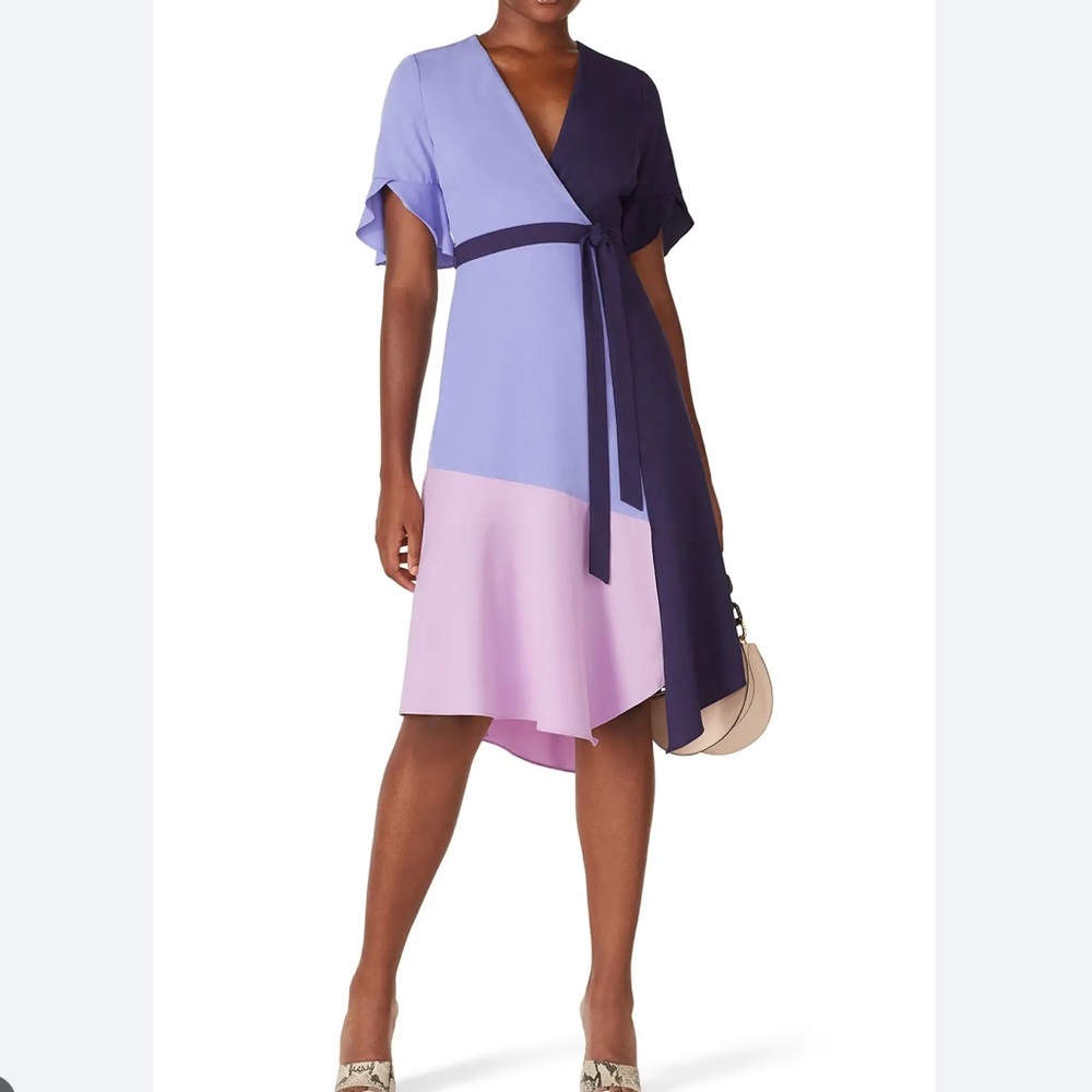 Anthropologie Hatch Colorblock Faux Wrap Dress Size S Women Preppy V Neck